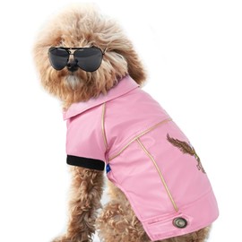 NACOCO Pu Leather Motorcycle Jacket, Dog Puppy Pet Clothes Leather Jacket, Watherproof (Pink,S)