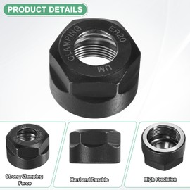 M METERXITY 2-Pack ER20-A(M25) Collet Clamping Nut, 40Cr Steel Clamping Hex Nuts 0.6 Inch/16mm Hole Dia for ER Milling Chuck Holder/Lathe [Black]