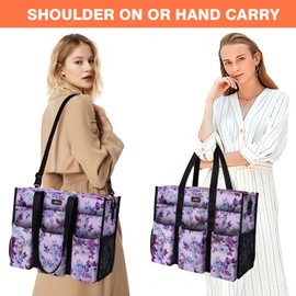 IBFUN Utility Tote Bag with 24 Exterior Interior Pockets Zip Top Teacher Tote Bag for Teacher/Work Women(Large)