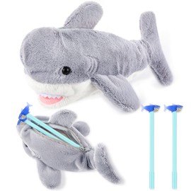 Chivertion 3 Pcs Grey Shark Pencil Pouch for Kids 3D Plush Animal Pen Box with 2 Pcs Fun Pencils and 1pcs Soft Stationery Storage Pen Bag for Girls and Boys Gifts for Christmas