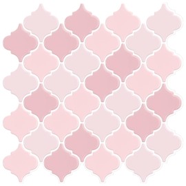 Pink Arabesque Tiles Peel and Stick Backsplash for Kitchen, WalDecoo 10-Sheet Stick on Tiles Kitchen Backsplash, Pink Peel and Stick Wall Tiles（12''×12''）