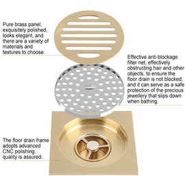 Square Floor Drain Bathroom Shower Waste Grid Brass Constructed Strainer Home Attachment Antique Sanitary Grade Pure Copper Floor Drain 10 x 10 cm