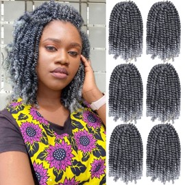 6 Packs Spring Twist Braiding Hair Spring Twists Bomb Twist Hair Synthetic Fiber Fluffy Twist Crochet Braids Low Temperature Fiber Crochet Hair for Women Braiding Hair(8inch,T1B/Gray)