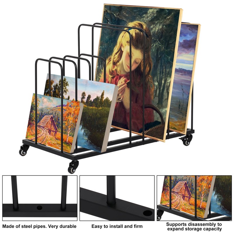tonchean Art Canvas Storage Rack with Wheels, Metal Painting Storage