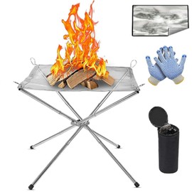flintronic Fire Pit Outdoor, Portable Fire Pit Outdoor with Fire Pit Mat and Carry Bag, for the Garden & Balcony, Camping, Large, 304 Stainless Steel, 42 x 42 x 34 cm