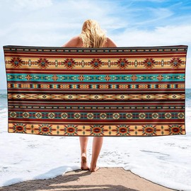 YISUMEI Vintage Ethnic Western Aztec Beach Towels for Adults Extra Large 180x90cm, Microfibre Quick Dry Towel for Travel Swimming Camping Sports