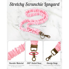 Geyoga 3 Pcs Scrunchie Lanyards for ID Badges and Keys with 3 Pcs Acrylic Badge Holder Scrunchie Neck Keychain Cute Teacher Lanyard with Clip Closure Stretchy Lanyards for Keys Neck(Classic)