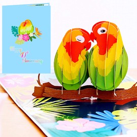 Liif Lovebird 40th Anniversary Card, 3D Greeting Pop Up Anniversary Card For 40 Years - For Husband, Wife, Parents, Couple, Grandparents | With Message Note & Envelop | Size 7" x 5"