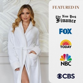 Lotus Linen Women’s White Plush Bathrobe, Soft and Cozy Robes for Women, Ideal for Spa, Relaxation, and Home Comfort