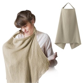 Nursing Apron, Darryy Nursing Cover for On the Go, Muslin Nursing Cover for Babies, Breathable, 75 x 95 cm, Nursing Scarf, Nursing Cover, Cotton Nursing Cover for Breastfeeding, Multi-Purpose (Camel)