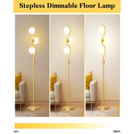 Lightdot 60IN Dimmable Gold Floor Lamp, Mid Century Standing Lamps with 3 Globe Soft Warm White 3000K Bulbs Included, Modern Tall Lamp for Bedroom Office