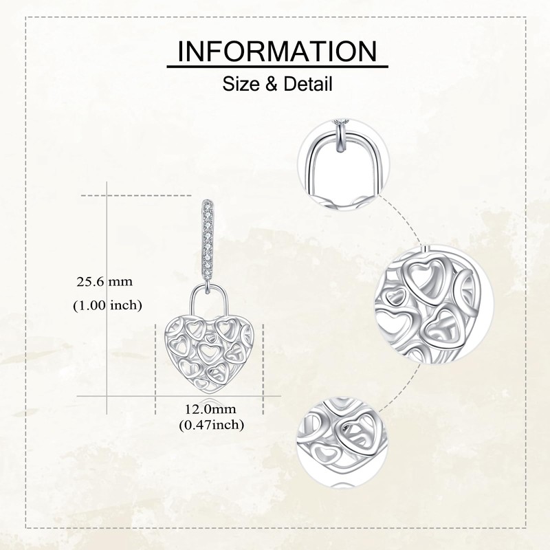 Heart Lock Earrings Sterling Silver Hoop Earrings Lock Jewelry for