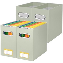 BALEINE File Organizer Box, Cardboard File Folder Organizer with Handle for Letter Size, Portable Collapsible Hanging Filing Box for Home Office Document Storage (4 Pack, Beige)