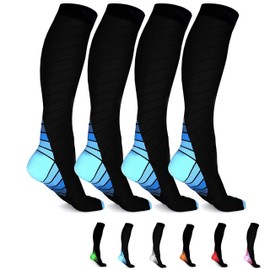 Canotagio 2 Pares de Calcetas Hombre. Calcetines de Compresión para Hombre y Mujer. Calcetas Deportivas Hombre. Calceta para Diabetico o Ejercicio Mejora Circulación. Compression Socks. (L/XL, Azul)