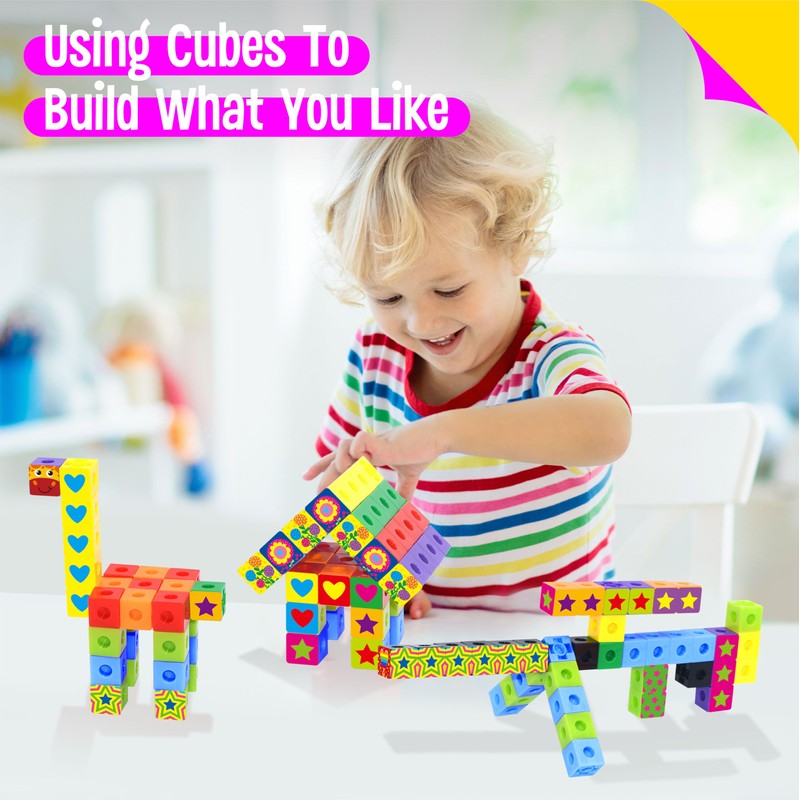 100 Math Linking Cubes, Math Cubes with 320 Reusable Stickers