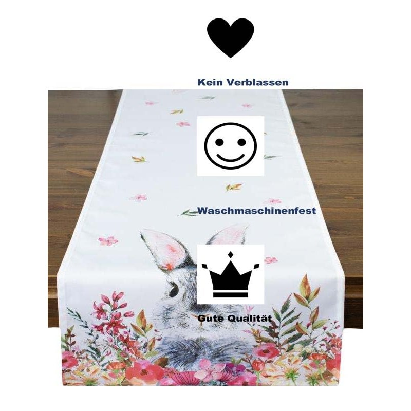 KAMACA Table Runner Spring Easter Flowers Rabbit Decor Easter Bunny