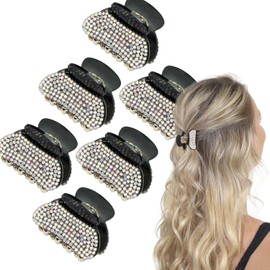 Basic Sense Shiny Small Hair Claws, Sparkling Rhinestone Clamps Non Slip Grip, A pack of 6pcs, Black