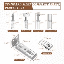 4-Pack Bi Fold Closet Door Hardware Kits Includes Top and Bottom Brackets, Pivots and Guide Wheels for Bifold Doors, Accordion Doors (7/8 in-1 in)