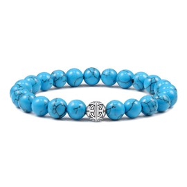 Natural 8mm Gemstones MetJakt Healing Crystal Stretch Beads Bracelet Bangle with 925 Sterling Silver Double Happiness Pendant, Sterling Silver, Lapis Lazuli