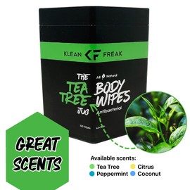 Klean Freak Body Wipes - for Face and Body, No Water, Wipe Away Sweat and Odor, Large Textured, Travel, Gym, Camping and More, 120 Cnt Jug (Tea Tree)