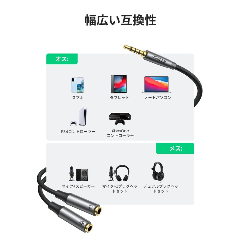 UGREEN 3.5mm Audio Distribution Cable, 4 Poles, TRRS Microphone +