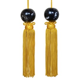Wind Chen Marble Round Ball Wall Scroll Ornament, Natural Stone (Tassel: Golden Brown) Choose from Tassels