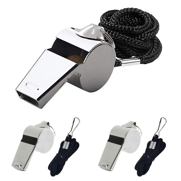 YINKE Whistle Silver Stainless Steel Metal Whistle with Neck Strap for Outdoor Disaster Prevention Rescue Survival Coach Referee Equipment Lifeguard 3 Pcs