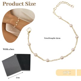 LunarCharm Gold Pearl Bracelets for Women with Gift Box, 14K Gold Plated Bracelets, Dainty Beads, Pearl Necklace, Heart Bead Bracelets, Brass
