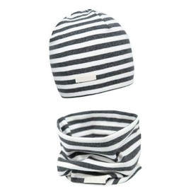 FORUHOO Girls' Hat Set with Scarf Children's Beanie for Autumn Winter Cotton Pack of 2, Scarf set: stripes grey