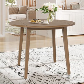 COLAMY 3-Piece Extendable Dining Table Set for 2, 36" Kitchen Round Wood Table with 2 Wooden Dining Room Chairs,Light Brown/Beige