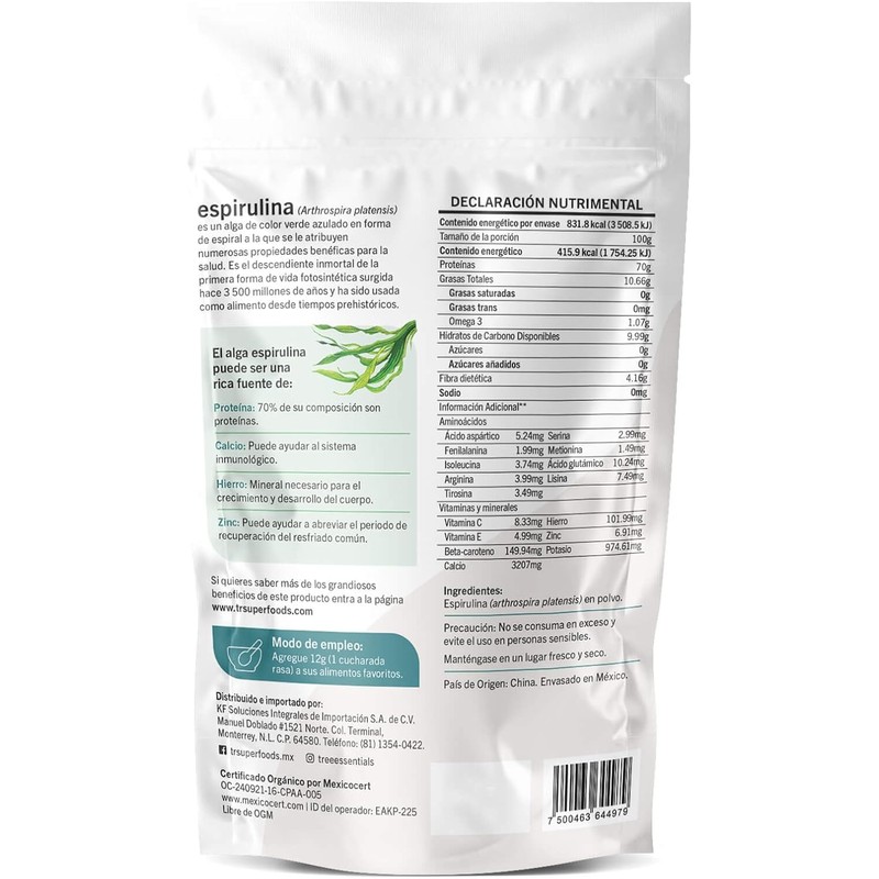 Superfoods Orgánico Tree Essentials Espirulina 200 gr