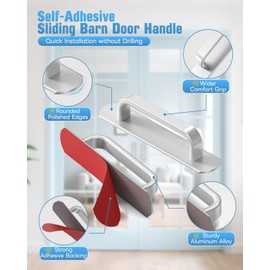 Anobeyi 5.7 Inch Self-Adhesive Cabinet Handle, Aluminum Stick-On Sliding Barn Door Pull for Closet, Kitchen Cupboard, Drawer, Window, Glass Door - No Drill Peel and Stick Pull Handle (4, Silver)