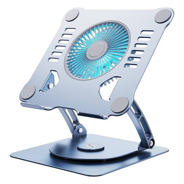 HouDeOS Laptop Stand with Cooling Fan and 360°Rotating Base,Ergonomic Aluminum