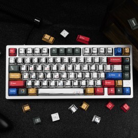 JOLINTAL Retro Light Manga Keycaps 136 Keys, Japanese Manga Theme PBT Keycaps, Dye-sub Cherry Profile Black White Minimalist Keycap Set Fit for 61/64/87/104/108 Cherry MX Switches Mechanical Keyboard