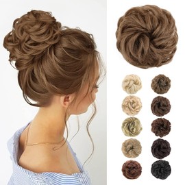 1PCS Messy Hair Bun Hair Scrunchies Extension Curly Wavy Messy Bun Hair Synthetic Chignon Hairpieces for Women (Lightest Ash Blonde 10#)