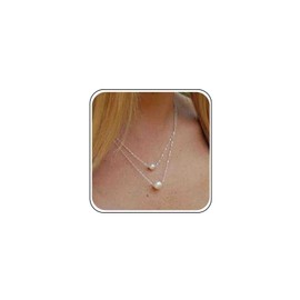 Small Pearl Simple Necklace Wedding Mini Pearl Necklace Layered Silver Chain Choker Delicate Chain Thin Necklace Tiny Pearl Pendant Minimalist Necklace Delicate Necklace Jewellery Women, Zinc