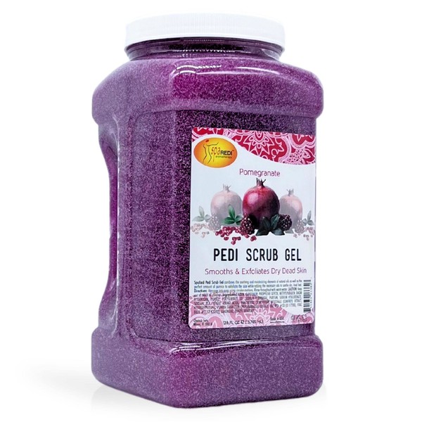 SPA REDI - Exfoliating Scrub Pumice Gel, Promegranate, 128 Oz - Manicure, Pedicure and Body Exfoliator Infused with Hyaluronic Acid, Amino Acids, Panthenol and Comfrey Extract - Glow, Polish, Smooth and Moisture Skin - Body, Hand and Foot