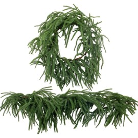 2 Pcs 6 Ft Christmas Artificial Norfolk Pine Garlands, Real Touch Winter Pine Garland, Green Artificial Greenery Garland for Mantle, Table, Wall, Fireplace, Indoor &Outdoor Holiday Decorations