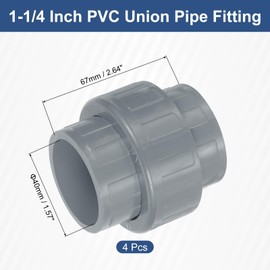 sourcing map PVC Union Pipe Fitting, 4Pcs 1-1/4" PVC Slip Union Coupling Adapter with O-Ring, Slip Socket Port Connection for Swimming Pools and Outdoor Plumbing Applications (Grey)