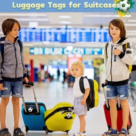 Luggage Tags for Suitcases 2 pcs, Small PVC Suitcase Tags with Name Address Tel Card Waterproof Bag Tags for Backpack- Football