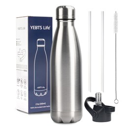 Insulated Water Bottle,17oz Stainless Steel Water Bottles with straw lid,Metal Sports Thermos Water Bottles for Boys,Girls,Double Wall Vacuum BPA-Free Flask for School, Sports(SLIVER)