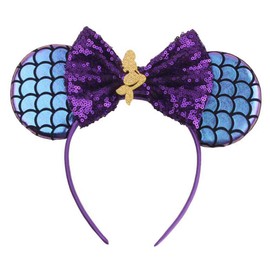 Mermaid Mouse Ears Bow Headbands, Glitter Hairbands Party Princess Decoration Cosplay Costume for Women Girls Kids