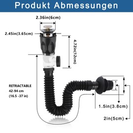 Siphon Sink Drain Pipe with Odour-Proof Drain, Flexible Hose and Pop-Up Filter for Bathroom, Kitchen Sink, Odour-Proof and Leak-Proof, Chrome, Anti-Clogging