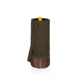 PICNIC TIME Malbec Insulated Canvas and Willow Wine Bottle Basket, (Khaki Green with Beige Accents)