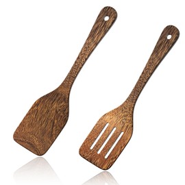 Set of 2 Wooden Spatula, Cooking Utensils Set Wooden, 12 Inch Wooden Kitchen Utensils, Spatulas for Cooking, Heat Resistant, Antibacterial, Wood Cooking Tools for Non Stick Pan or Wok
