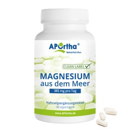 APOrtha® marine magnesium, 180 vegan capsules, natural magnesium from the sea, dietary supplement magnesium without additives, magnesium oxide 700 mg, of which 385 mg elemental magnesium