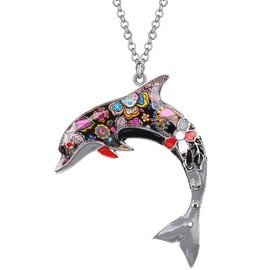 LONYOO Enamel Cute Dolphin Necklace Chain Pendant Zinc Alloy Jewellery Ocean Dolphin Gifts for Women Girls, Zinc Zinc enamel, No Gemstone