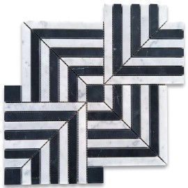 Stone Center Online C7K1XH Carrara White Nero Marquina Black Marble Maze Square Weave Mosaic Tile