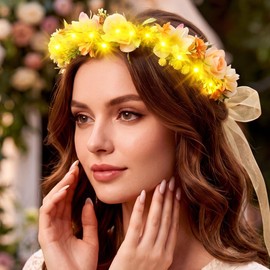 DRESBE Light Up Floral Headbands LED Wedding Flower Crown Garland for Women
