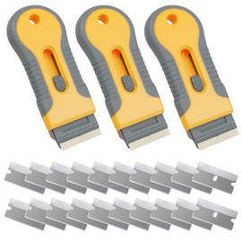 EBQOSK 3 Pack Razor Scraper with 20 Extra Blades, Sticker Remover Tool for Glass Windows Tiles Metal - Multipurpose Cleaning & Scraping Kit for Kitchen, Baking & Household Use